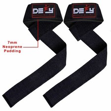 DEFY WEIGHT LIFTING BODYBUILDING WRIST BAR SUPPORT COTTON STRAPS BLACK PADDED
