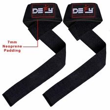 DEFY WEIGHT LIFTING BODYBUILDING WRIST BAR SUPPORT COTTON STRAPS BLACK PADDED