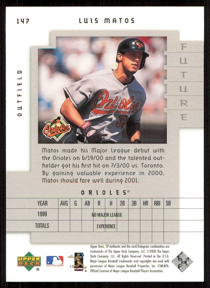 2000 SP Authentic #147 Luis Matos FW RC /1700 - Image 2 of 2