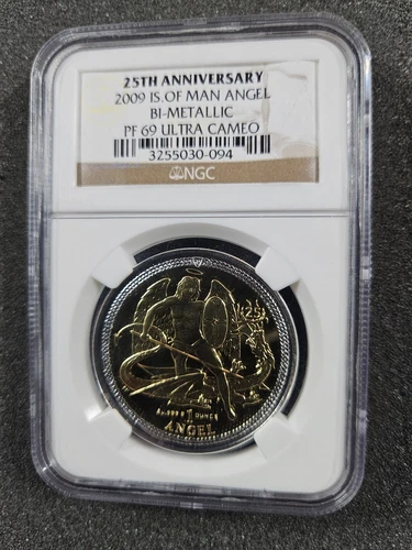 🌟 2009 Isle of Man 1 Crown Angel BiMetal 1 oz Gold + 1 oz Silver NGC PF69 Coin