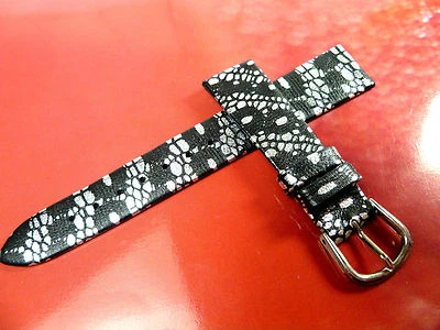 BRACELET DE MONTRE 17 mm NOIR ARGENT IMPRIMÉ SERPENT BRACELET DE MONTRE CUIR ... - Photo 1/2