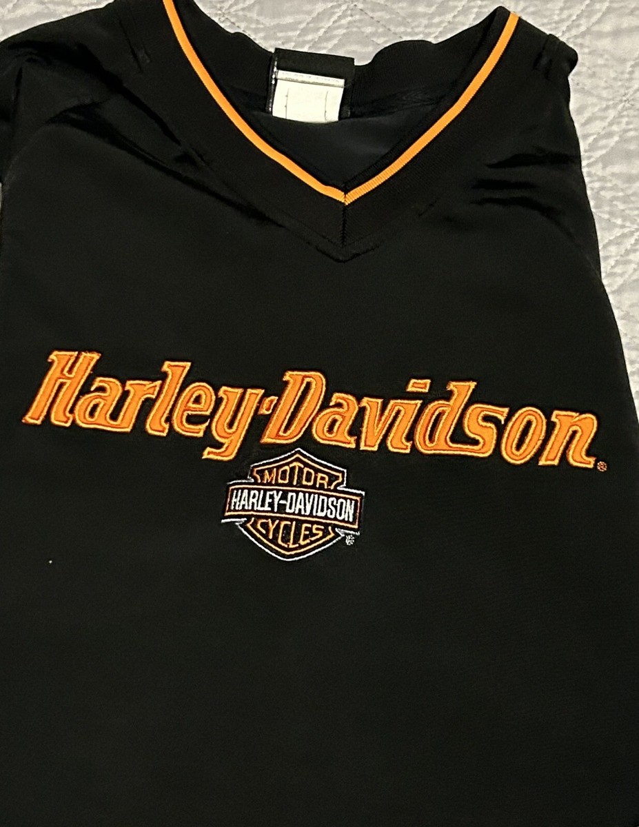 ◆Harley Davidson◆ V-neck mesh jersey black HH15111222 Vtg Harley Davidson Mens V-Neck T-Shirt Black Orange Size
