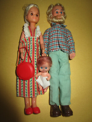 B1425) VINTAGE BARBIE GRANDFATHER+GRANDMOTHER+BABY MATTEL 1974 SUNSHINE FAMILY