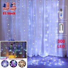 96/300 LED Curtain Fairy String Lights Twinkle Snowflake Home Xmas Party Wedding