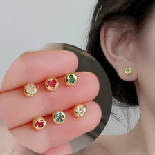 Sterling Silver Christmas Tree Reindeer Heart Snowflake CZ Stud Earrings 6mm I83