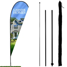 Anley Teardrop Feather Flag Pole Set - Assembled Flutter Banner Pole Set