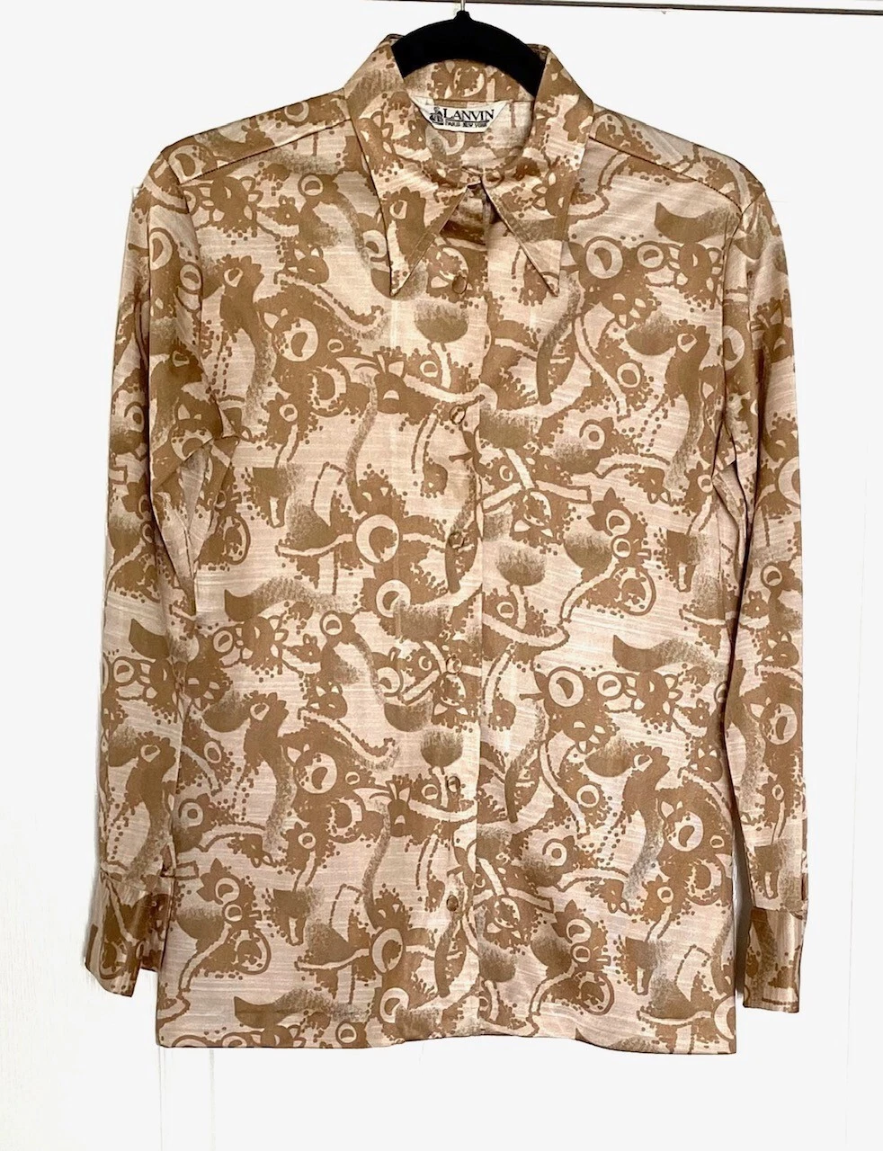 Lanvin — LANVIN Brown Dusty Pink Funky Desert Neutral Print Button Down Shirt Top 10 = L