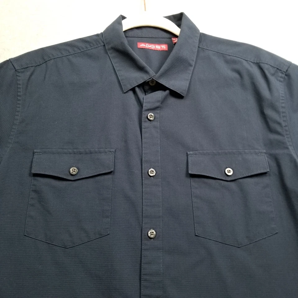 Camisa con botones Axist para hombre extra grande XL azul oscuro manga corta dos bolsillos Foto 2 de 4