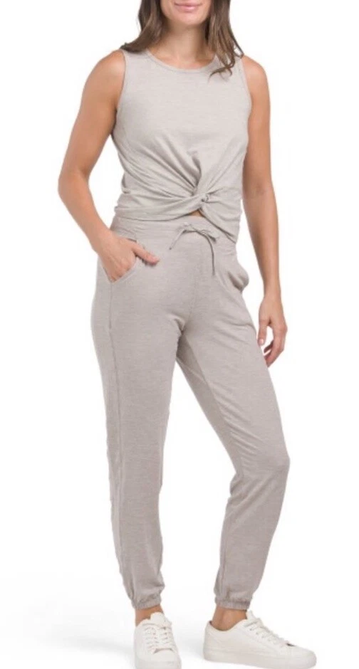 90 Degree By Reflex Waverly Tank & Joggers Set Msrp 65$ Size XL Sand