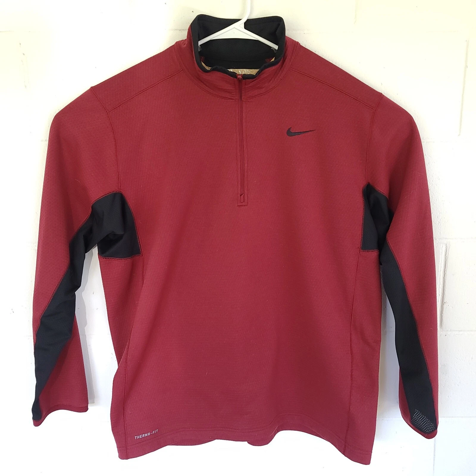 Nike Therma Fit Pullover Jacket Sweatshirt Mens XXL Red Quarter Zip Logo