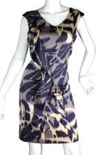 {ANTONIO MELANI} Dress Blouson Multicolor Side Ruffle Front Lined Zip Summer ~6