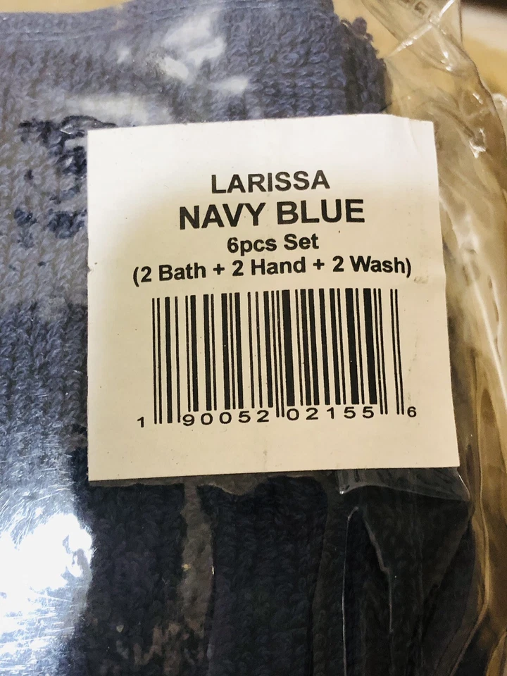 Juego de toallas SUPERIOR Larissa azul marino borde a cuadros 6 piezas 100 % algodón, India Foto 3 de 4