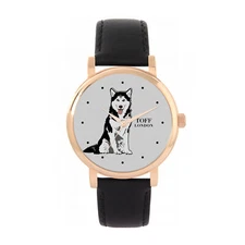Toff London TLWS-29912 Ladies Black And White Husky Dog Watch