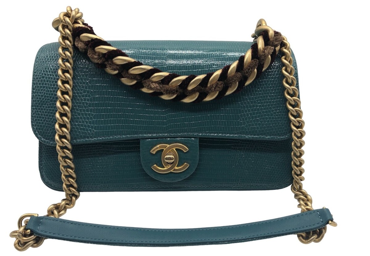 ✳︎レア✳︎CHANELショルダーbag Rare EXOTIC Chanel Straight Lined Teal Lizard Mini Flap Shoulder