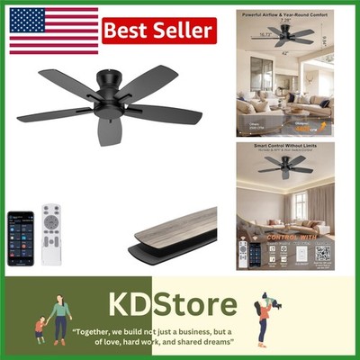 Sleek 42-Inch Ceiling Fan with 6 Speed Settings & Reversible Design, No Light