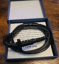 Men's Cross Braided Bracelet Leather Cuff Bracelet Bangle Magnetic Clasp