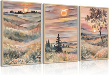 Boho Mountain Scenery Wall Art Abstract Sunset Mountains Canvas Wall Decor Wa...