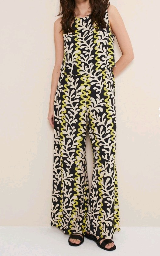 Phase Eight Aubrey Abstract Wide Leg Jumpsuit UK 20 Black Lime RRP £99 Sold Out