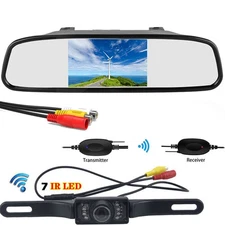 Wireless Car Backup Camera Rear View Reverse System +4.3 inch LCD Mirror Monitor