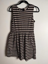J CREW Dress A-line Sleeveless Stretch Knit Black Beige Stripe Pocket Medium