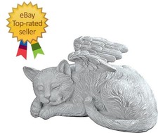 QL6080 Cat Angel Pet Memorial Grave Marker Tribute Statue, 10 Inches Wide, 5 Inc