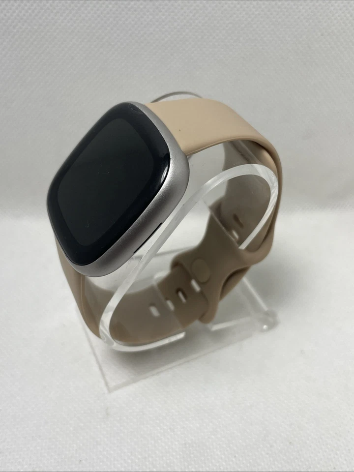 FitBit Versa 4 Fitness Smartwatch Platinum with Tan Band (Size Small) - Image 4 of 4
