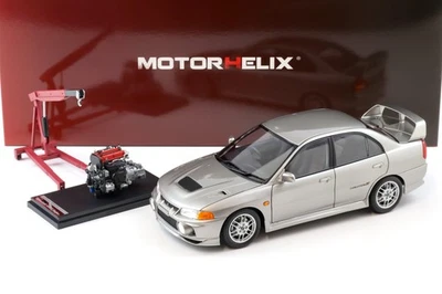1:18 Motorhelix Mitsubishi Lancer EVO 4 IV Steel silver 1999 with engine M84001