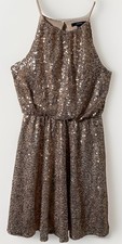 Forever 21 Womens Gold-Bronze Sequin Cut-Out Blouson Mini Dress Size Small NWT