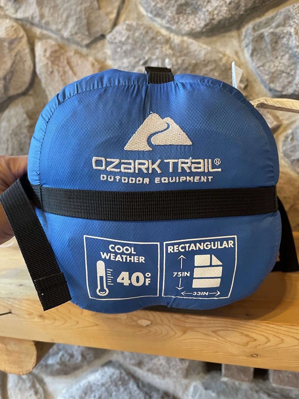 Ozark Trail Rectangular Sleeping Bag 75x33in Blue 40°F Cool Weather
