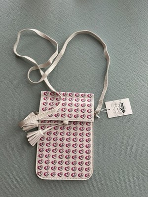 Diddl Signature Umhängetasche Crossbody rosa Kunstleder Quasten Logo bunt 