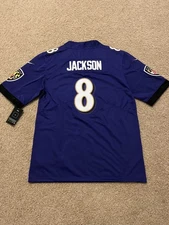 sNWT Lamar Jackson Ravens Men's XL Purple Jersey Stitched #8