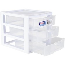 Small 3 Drawer Organizer Clear Plastic Storage Box Desktop Drawer Unit White
