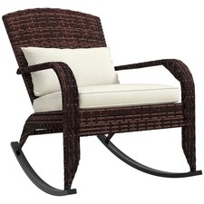 Outdoor Wicker Adirondack Rocking Chair with Cushion, Cream White