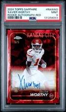 2024 TOPPS CHROME SAPPHIRE ROOKIE AUTOS RED #RAXWO XAVIER WORTHY 5/5 PSA 9