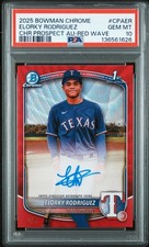 2025 BOWMAN CHROME PROSPECT AUTOS RED WAVE #CPAER ELORKY RODRIGUEZ 2/5 PSA 10