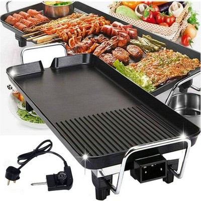 Elektrischer Teppanyaki Grill Tischplatte Rauchfrei BBQ Grillplatte Antihaft 1500W