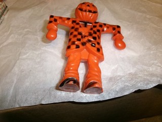 Vintage 1950s Halloween ROSBRO Hard Plastic 4.75” Pumpkin Scarecrow Candy Holder
