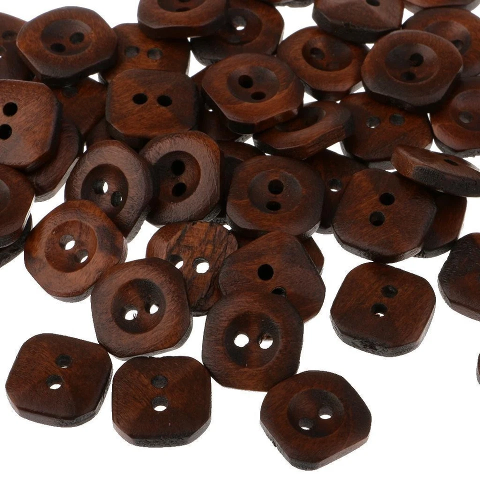 100 Pieces Wooden 2 Holes Square Buttons For Sewing - Image 2 of 4