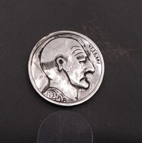 1937 Buffalo Nickel – Bitter Old Man Portrait -Hand Carved Hobo Nickel Engraving