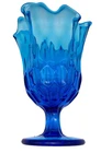 Vintage Fenton Colonial Blue Glass Thumbprint Handkerchief Swung Vase MCM