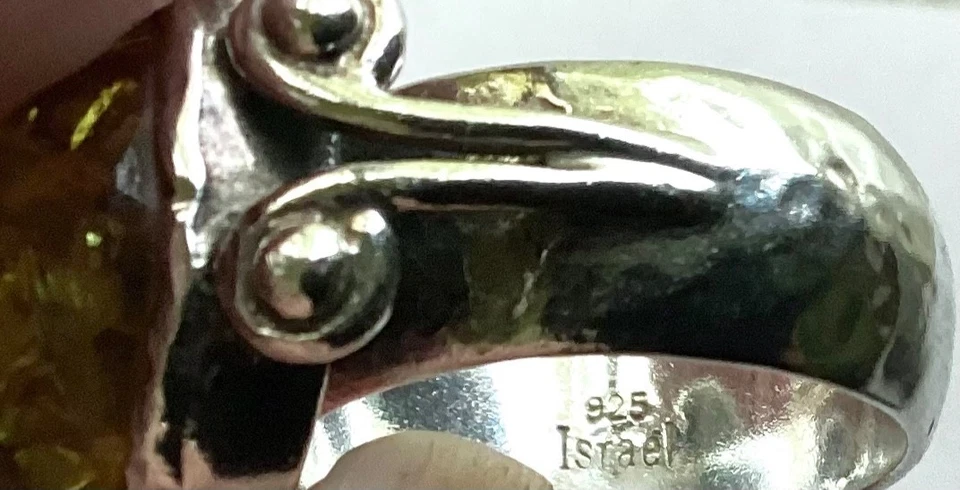 Anillo de plata de ley 925 ámbar báltico vintage. Grueso. Hecho a mano. Plata Talla 7 Foto 4 de 4