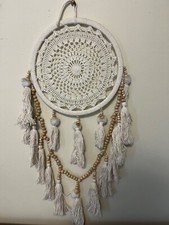 Boho Cream Macrame Woven Circle Cotton Tassel Wall Hanging Decor Hippie