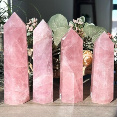Natural Rose Quartz Healing Crystal Witch Wands Reiki Chakra Tower Points Decor