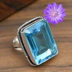 Blue Topaz Gemstone Cushion 925 Sterling Silver Ring Handmade Jewelry Ring Gift