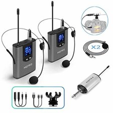 Hotec Wireless System with Dual Headset Microphones/Lavalier Lapel Mics and Body