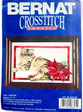 Stitchery Kit Vintage 1992 Bernat 14-Ct Cross Stitch CAT/WINTER