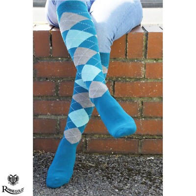 Rhinegold voll gepolsterte Sohle lange Reitsocken türkis und grau super dehnbar