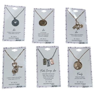 Wholesale Lot 60 18'' Adjustable Necklace & Charms, 6 Styles, Faith, Family, Love