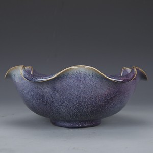 Chinese Ancient Song Jun Kiln Purple glaze Porcelain flowers mouth bowl plate