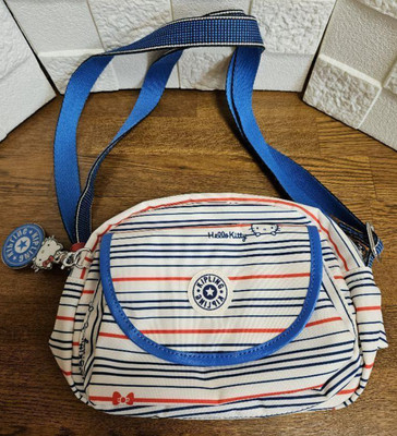 Kipling x Hello Kitty Shoulder Bag + Charm sanrio Japan blue stripe
